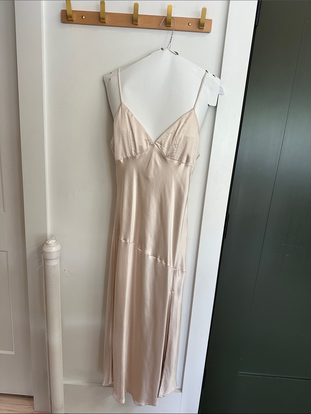Satin Slip Dress with Spaghetti Straps - Cream